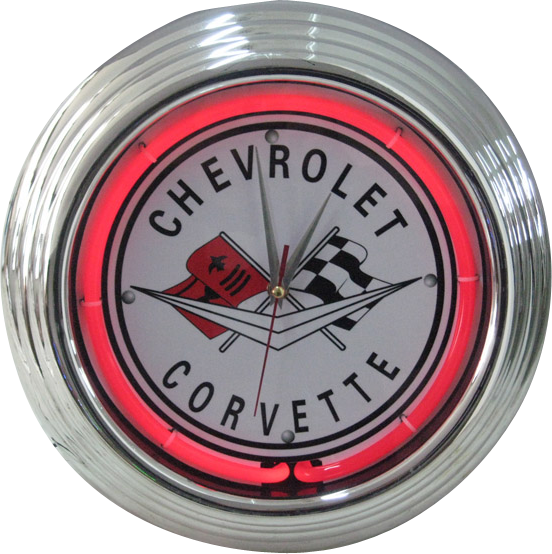 Chevrolet Corvette Crossed Flags Neon Clock - NENC-02
