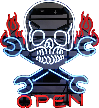 Open Skull & Spanners Neon Sign - NEBS-260