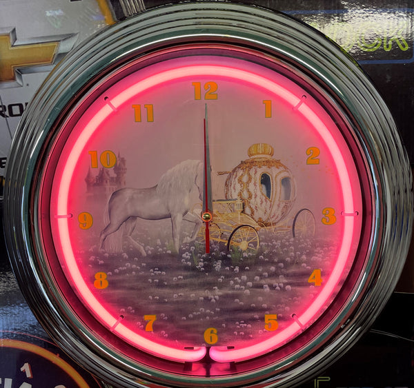 Clock lit up with pink tube