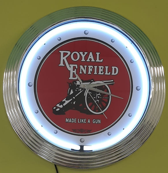 Royal Enfield Made Like A Gun Neon Clock (White NENC-527W, Red NENC-527R )