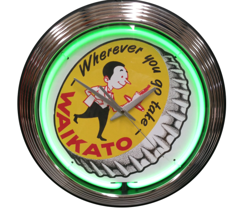 Waikato/Willie Bottle Cap Neon Clock (Green NENC-509G, Red NENC-509R, Yellow NENC-509Y)